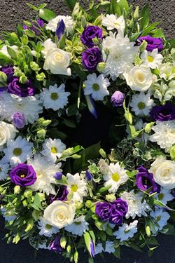 Purple and white wreath